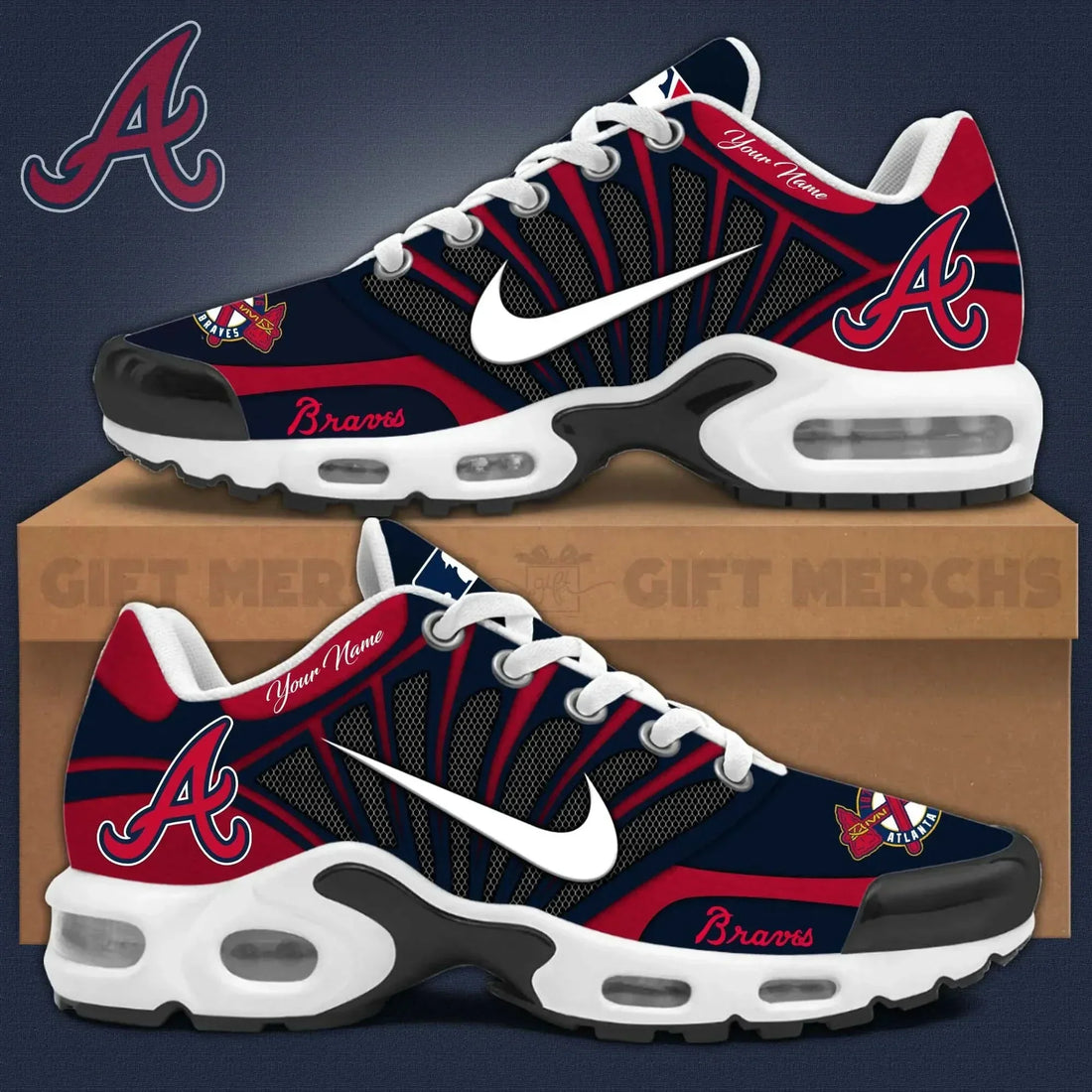 LIMITED EDITION - NEW CUSTOMIZED MLB09 ABS ATLANTA BRAVES UNISEX AIR MAX PLUS SNEAKERS