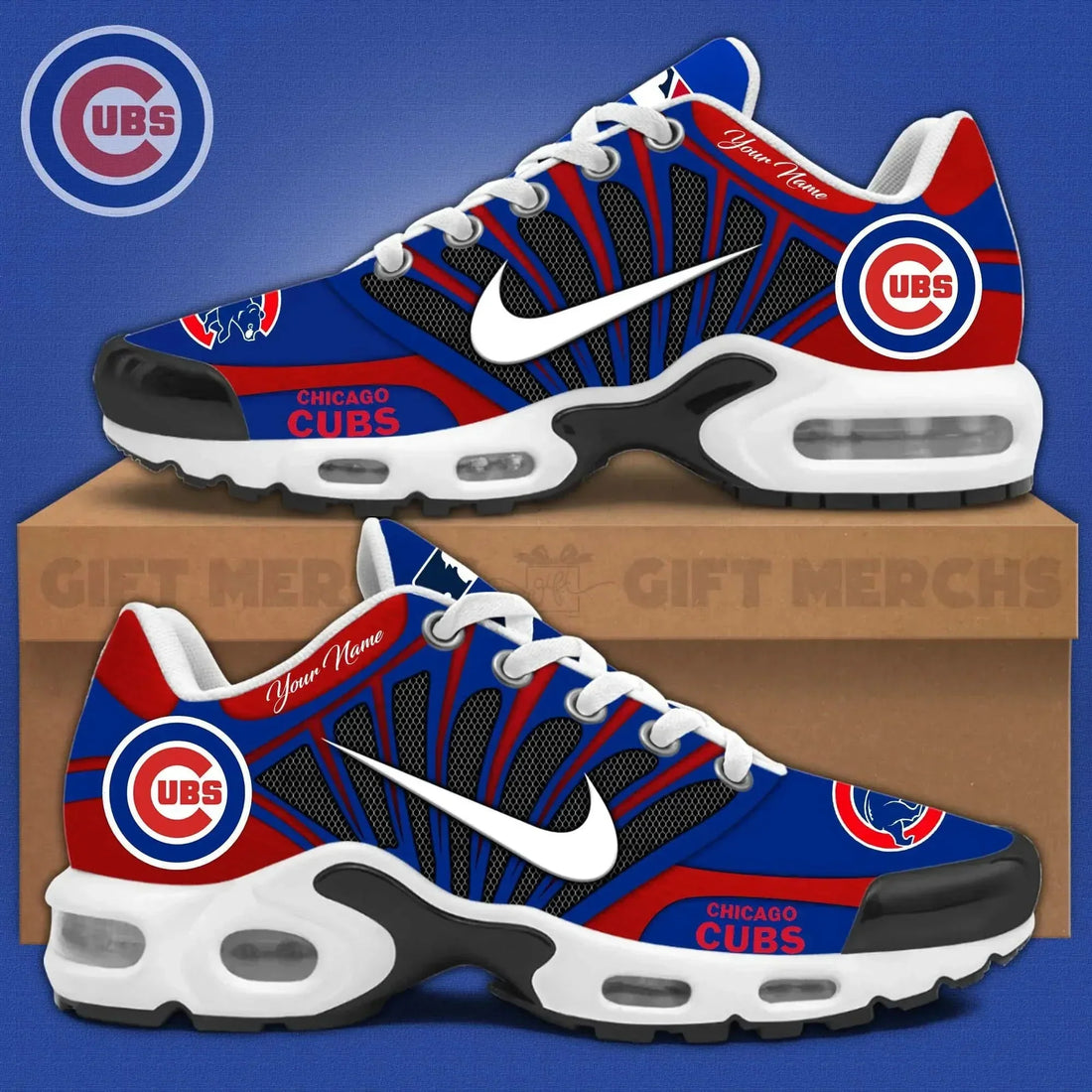LIMITED EDITION - NEW CUSTOMIZED MLB04 CCS CHICAGO CUBS UNISEX AIR MAX PLUS SNEAKERS