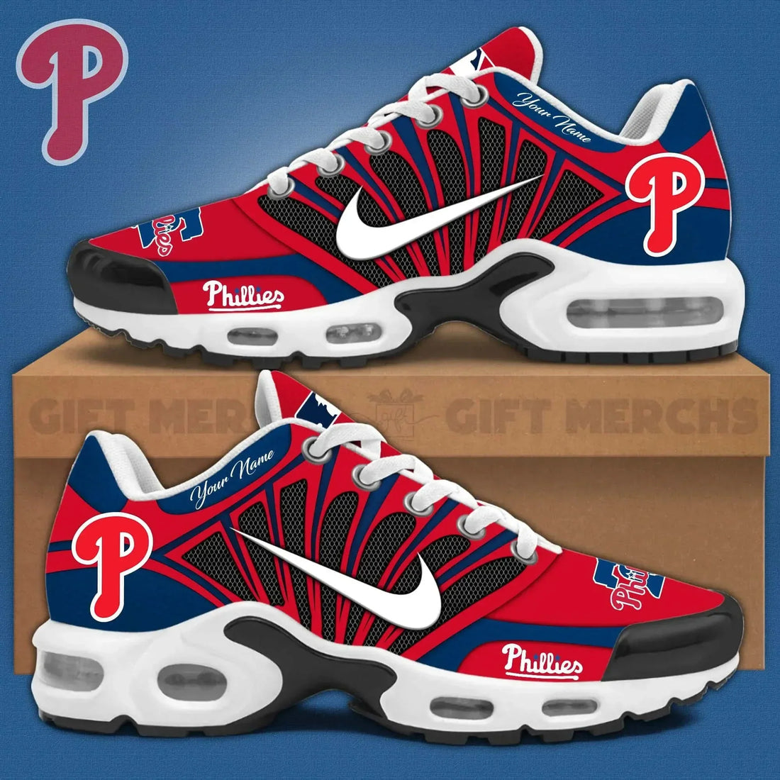LIMITED EDITION - NEW CUSTOMIZED MLB11 PPS PHILADELPHIA PHILLIES UNISEX AIR MAX PLUS SNEAKERS