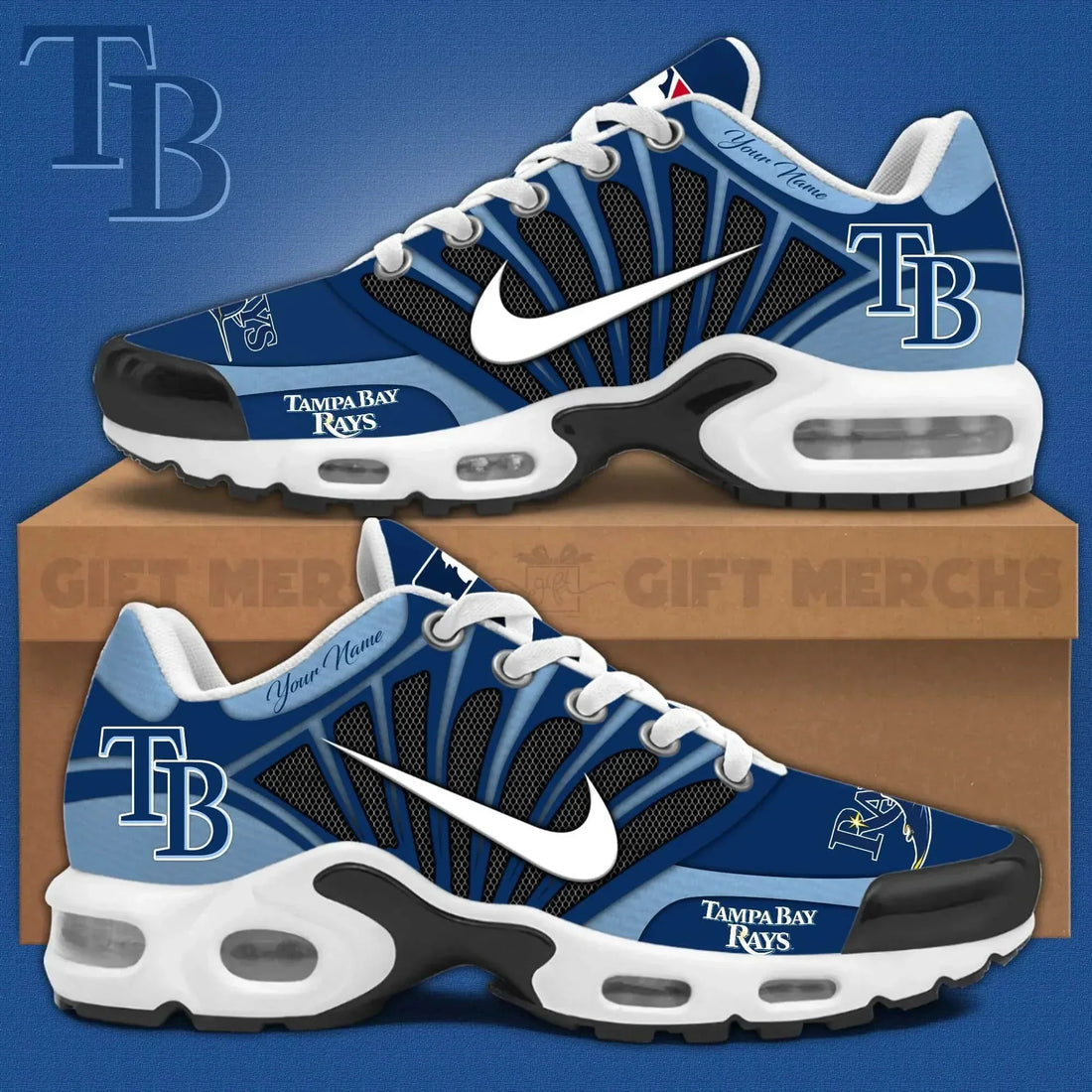 LIMITED EDITION - NEW CUSTOMIZED MLB21 TBR TAMPA BAY RAYS UNISEX AIR MAX PLUS SNEAKERS