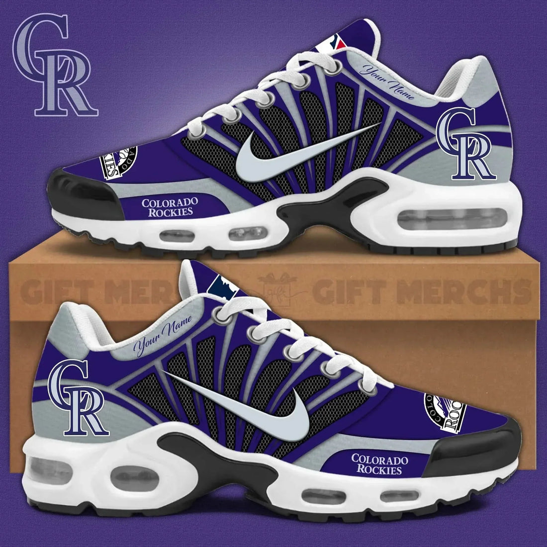 LIMITED EDITION - NEW CUSTOMIZED MLB30 COR COLORADO ROCKIES UNISEX AIR MAX PLUS SNEAKERS