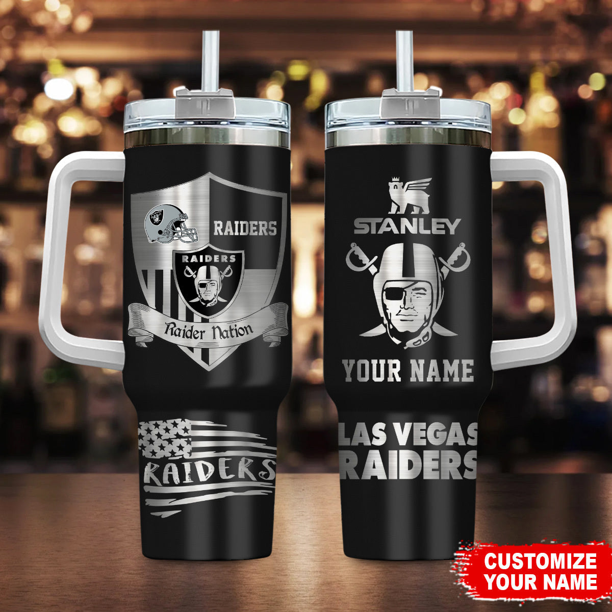 LIMITED EDITION - NEW CUSTOMIZED NFL07 LVR LAS VEGAS RAIDERS 40 OZ TUMBLER
