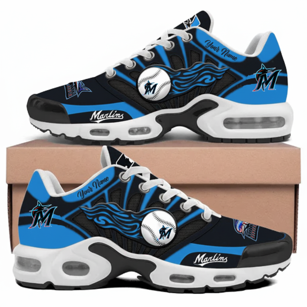 LIMITED EDITION - NEW CUSTOMIZED MLB20 MMS MIAMI MARLINS UNISEX AIR MAX PLUS SNEAKERS