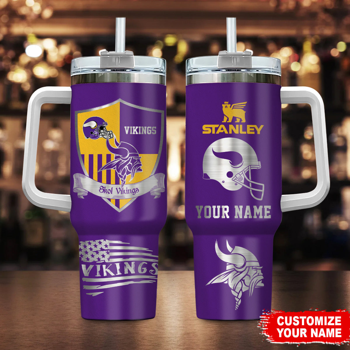 LIMITED EDITION - NEW CUSTOMIZED NFL05 MVK MINNESOTA VIKINGS 40 OZ TUMBLER