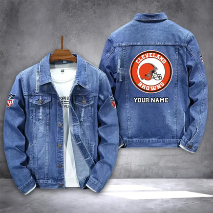 LIMITED EDITION - NEW PREMIUM NFL29 CLB CLEVELAND BROWNS DENIM JACKET