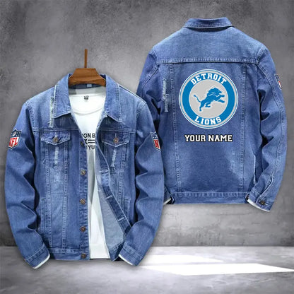 LIMITED EDITION - NEW PREMIUM NFL04 DTL DETROIT LIONS DENIM JACKET