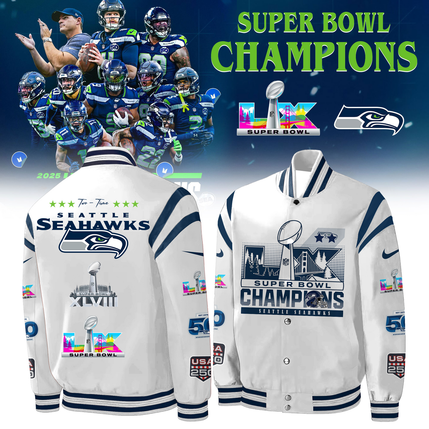LIMITED EDITION - NEW CUSTOMIZED NFL06 SSH SEATTLE SEAHAWKS CHAMPIONS BASEBALL & BOMBER JACKET 04