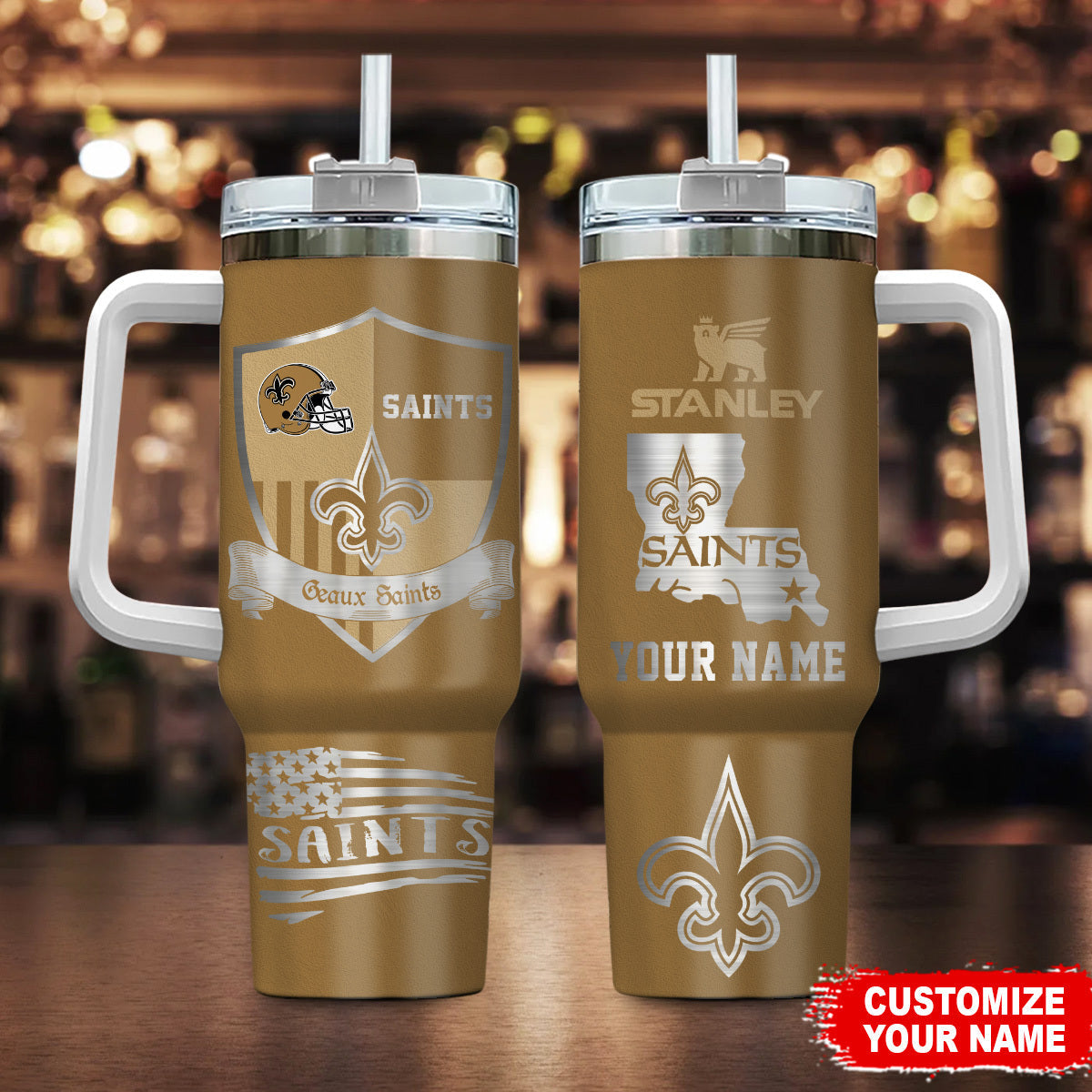 LIMITED EDITION - NEW CUSTOMIZED NFL24 NOS NEW ORLEANS SAINTS 40 OZ TUMBLER