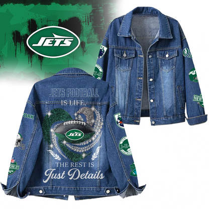 LIMITED EDITION - NEW CUSTOMIZED NFL25 NYJ NEW YORK JETS DENIM JACKET