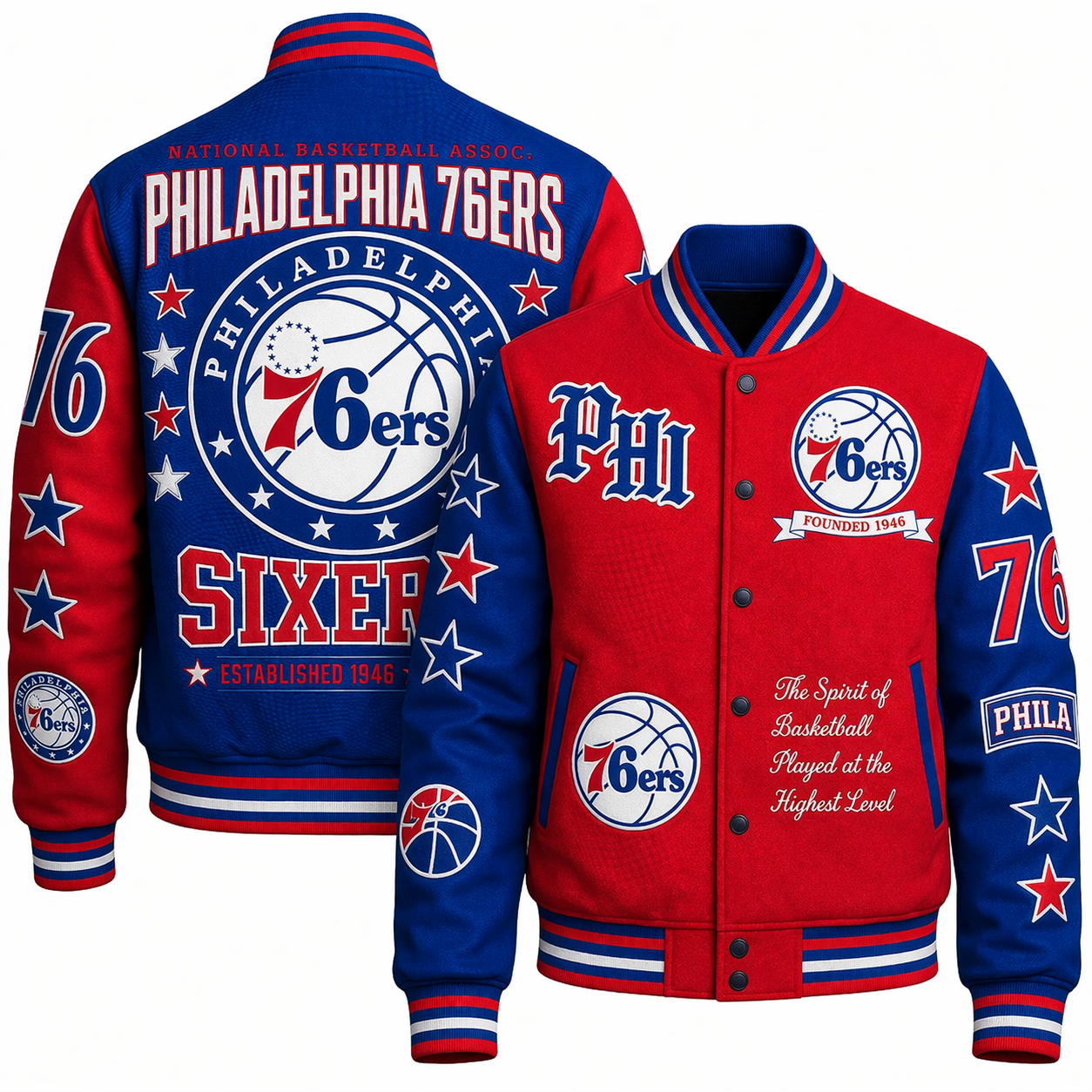 LIMITED EDITION - NEW CUSTOMIZED NBA26 P76 PHILADELPHIA 76ERS BASEBALL JACKET, SATIN VARSITY JACKET