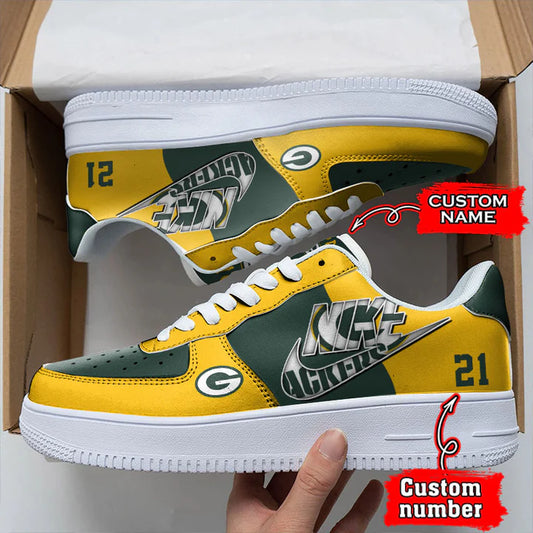 LIMITED EDITION - NEW CUSTOMIZED NFL08 GBP GREEN BAY PACKERS AF1 SNEAKERS