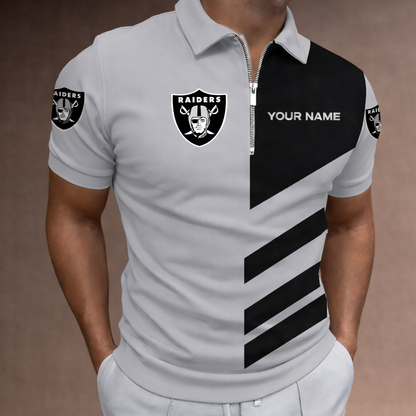 LIMITED EDITION - NEW CUSTOMIZED NFL07 LVR LAS VEGAS RAIDERS ZIP POLO SHIRT