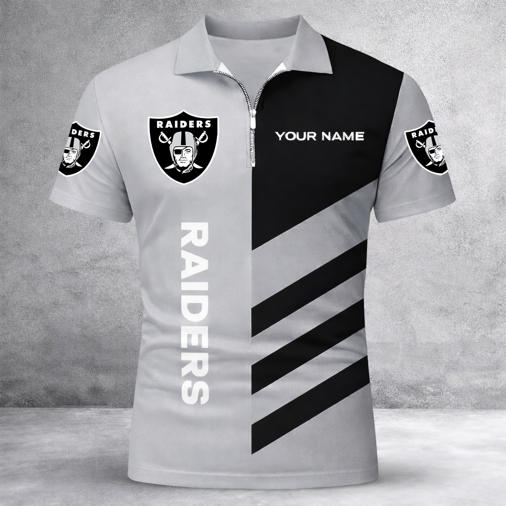 LIMITED EDITION - NEW CUSTOMIZED NFL07 LVR LAS VEGAS RAIDERS ZIP POLO SHIRT
