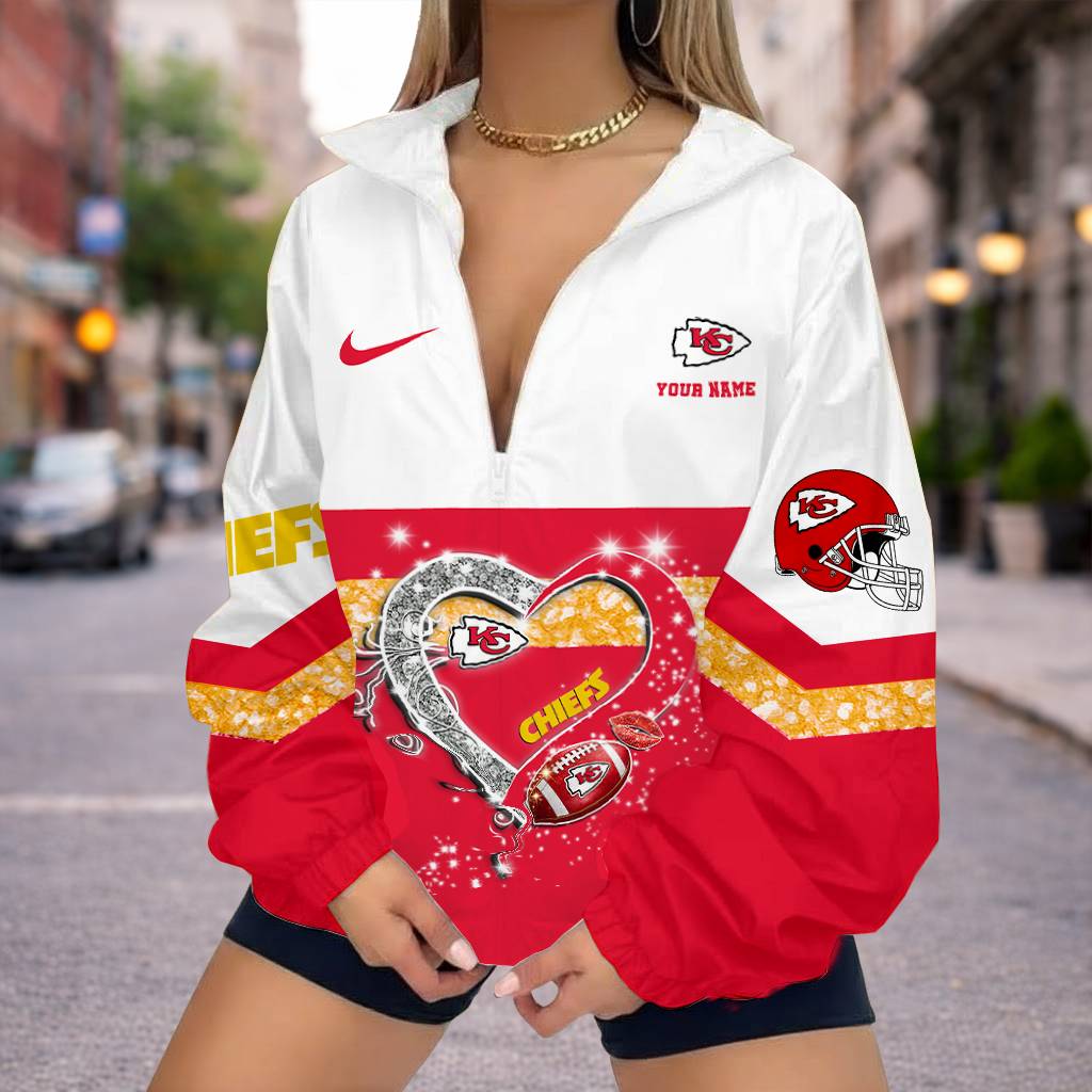 LIMITED EDITION - NEW CUSTOMIZED NFL01 KCC KANSAS CITY CHIEFS V-NECK ZIPPER SWEATSHIRT JACKET