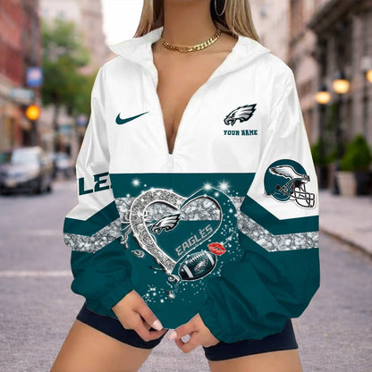 LIMITED EDITION - NEW CUSTOMIZED NFL02 PPE PHILADELPHIA EAGLES V-NECK ZIPPER SWEATSHIRT JACKET