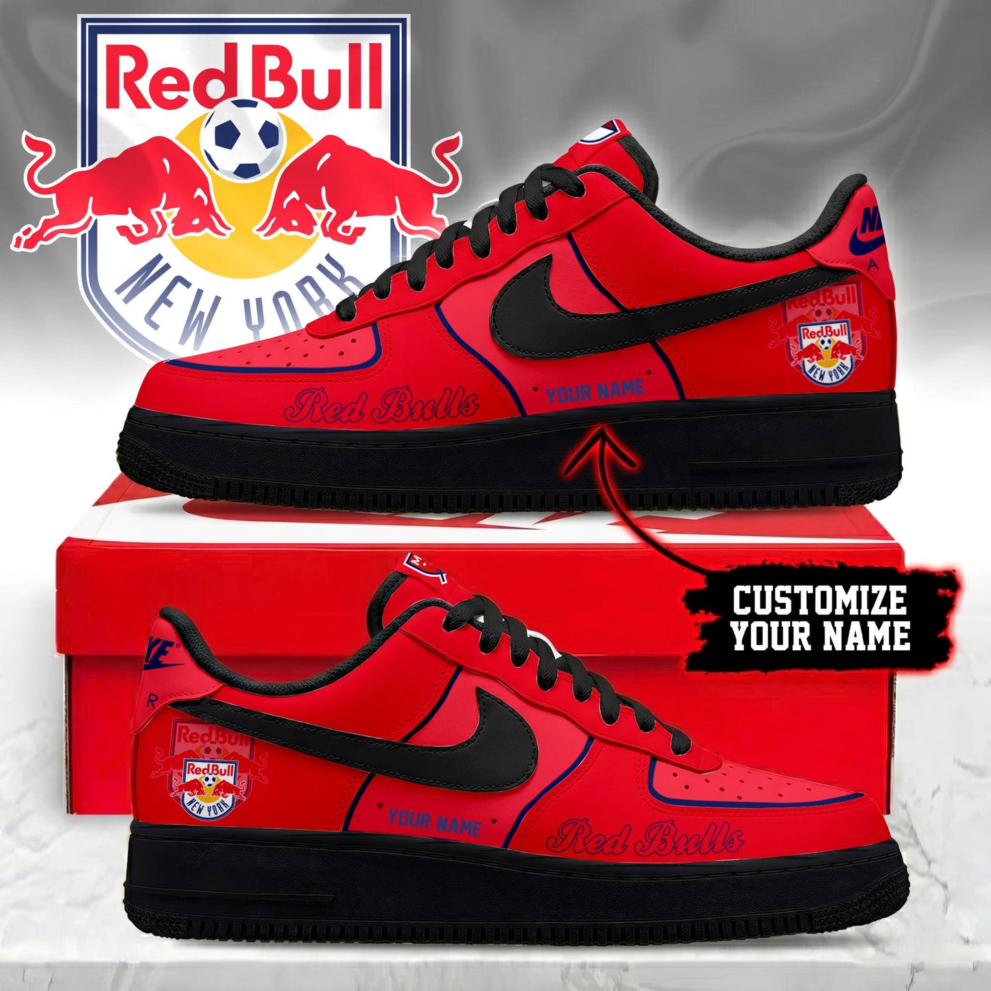 POPULAR NOW - NEW CUSTOMIZED MLS01 NRB NEW YORK RED BULLS AF1 SNEAKERS