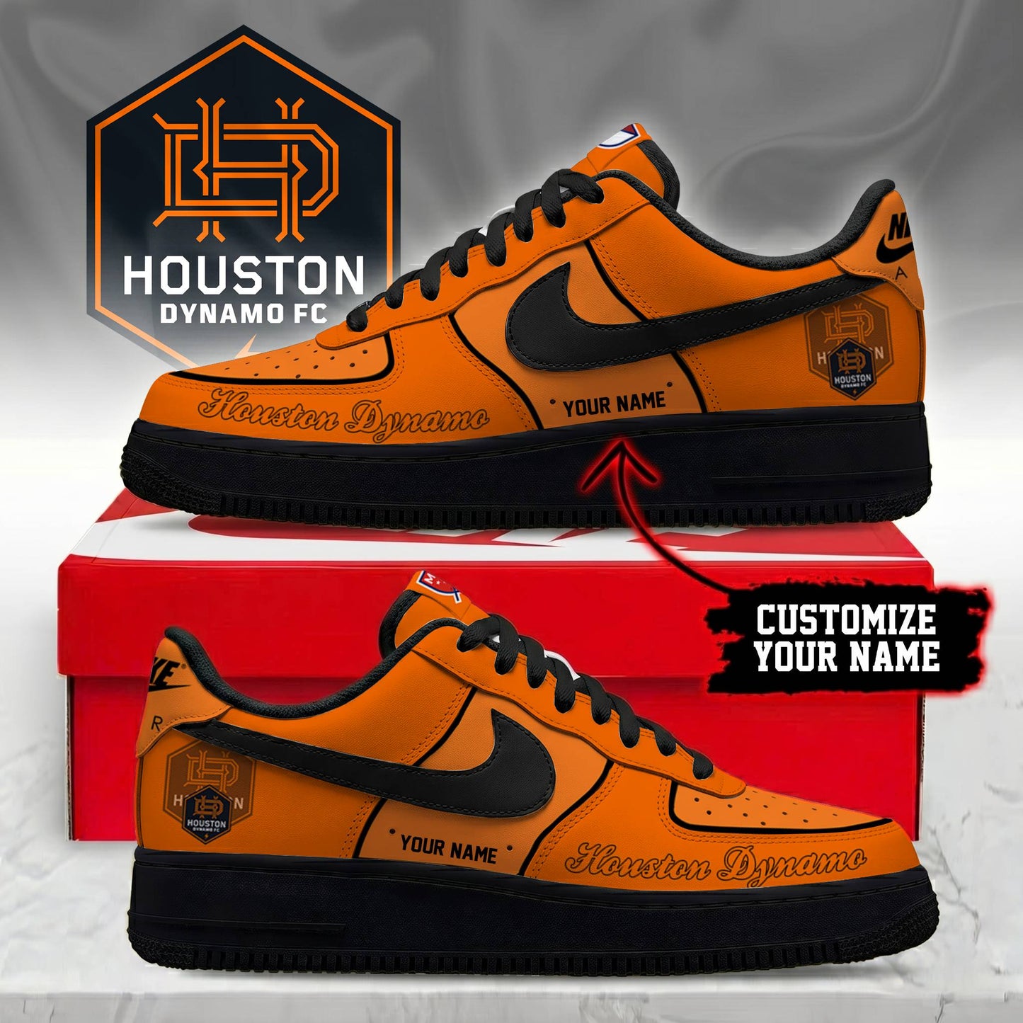 POPULAR NOW - NEW CUSTOMIZED MLS28 HDF HOUSTON DYNAMO FC AF1 SNEAKERS