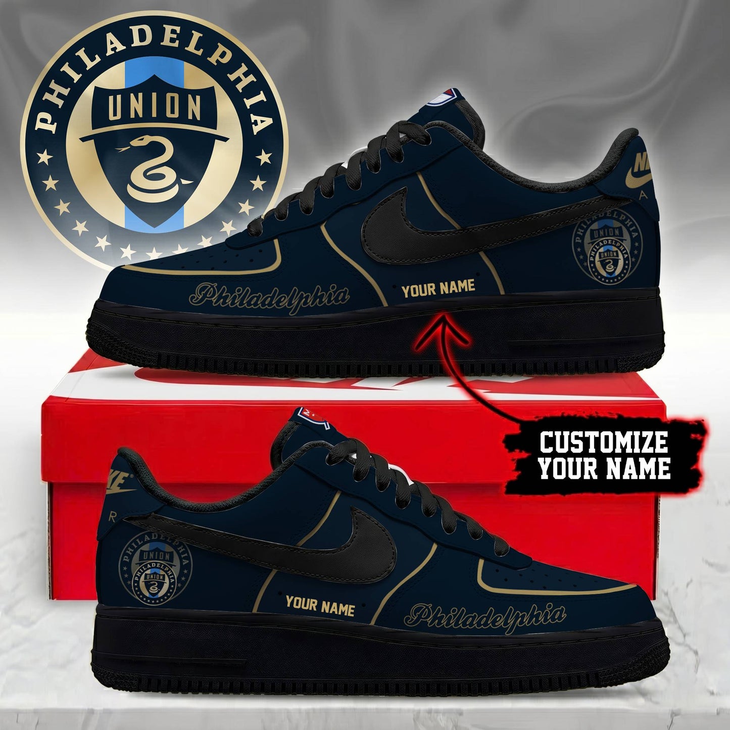POPULAR NOW - NEW CUSTOMIZED MLS10 PPF PHILADELPHIA UNION AF1 SNEAKERS