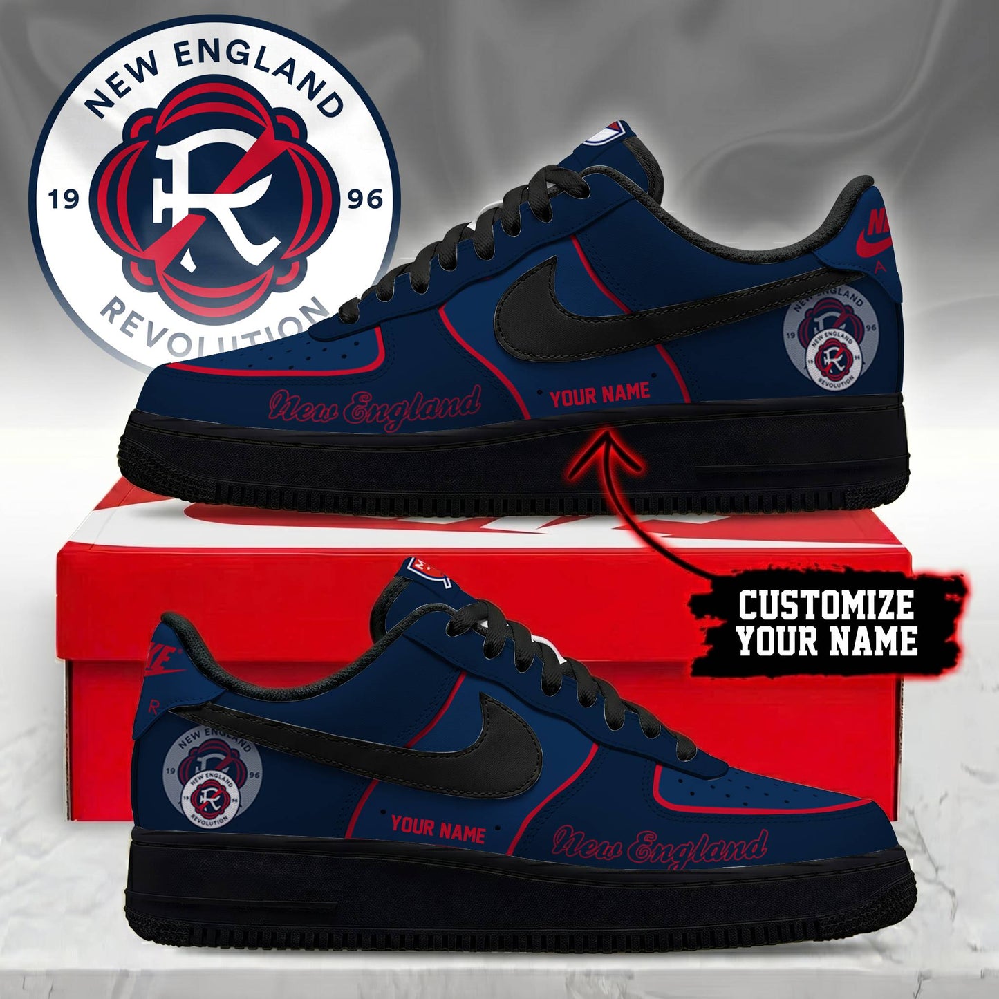 POPULAR NOW - NEW CUSTOMIZED MLS13 NER NEW ENGLAND REVOLUTION AF1 SNEAKERS