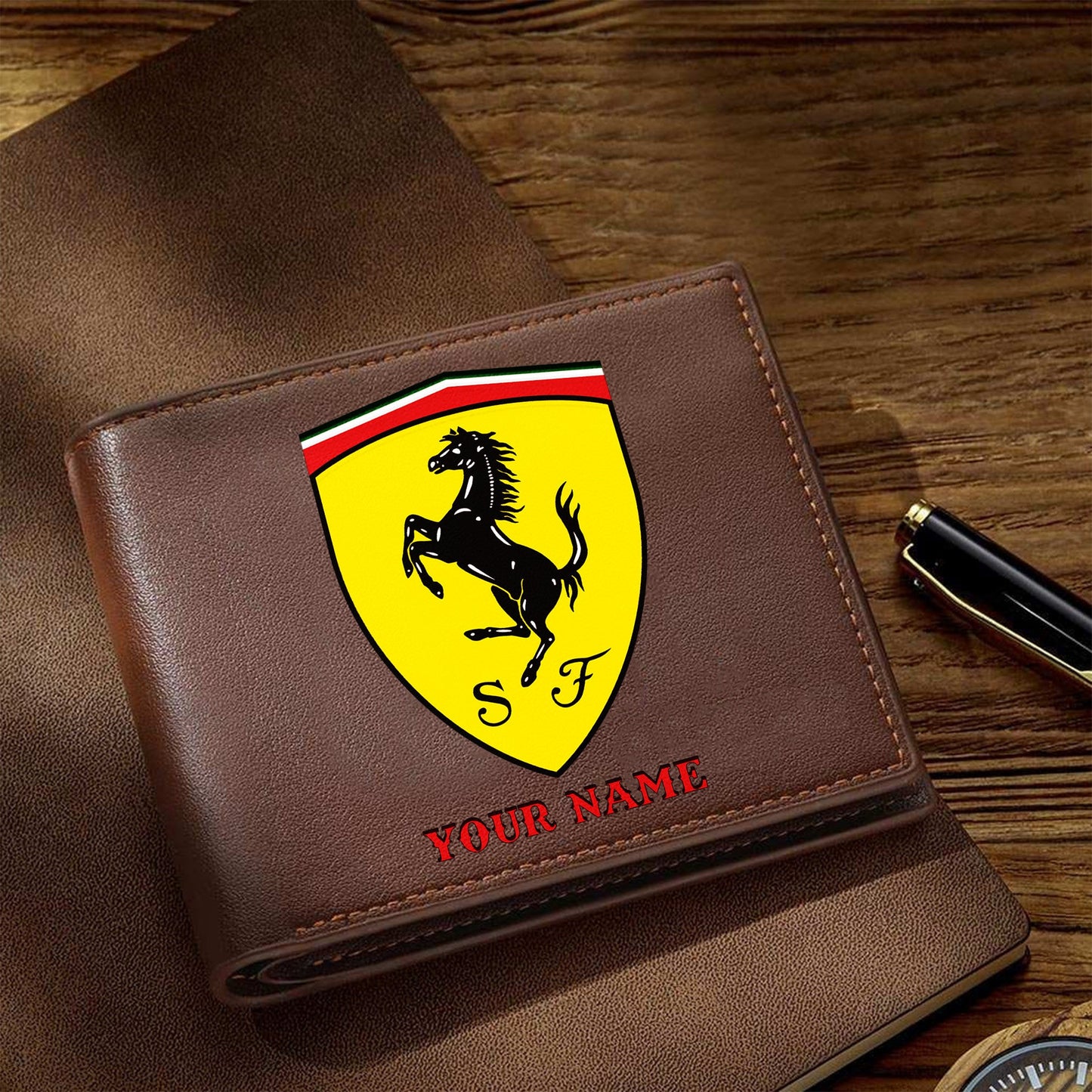 F1 Formula Brown And Black Leather Wallet