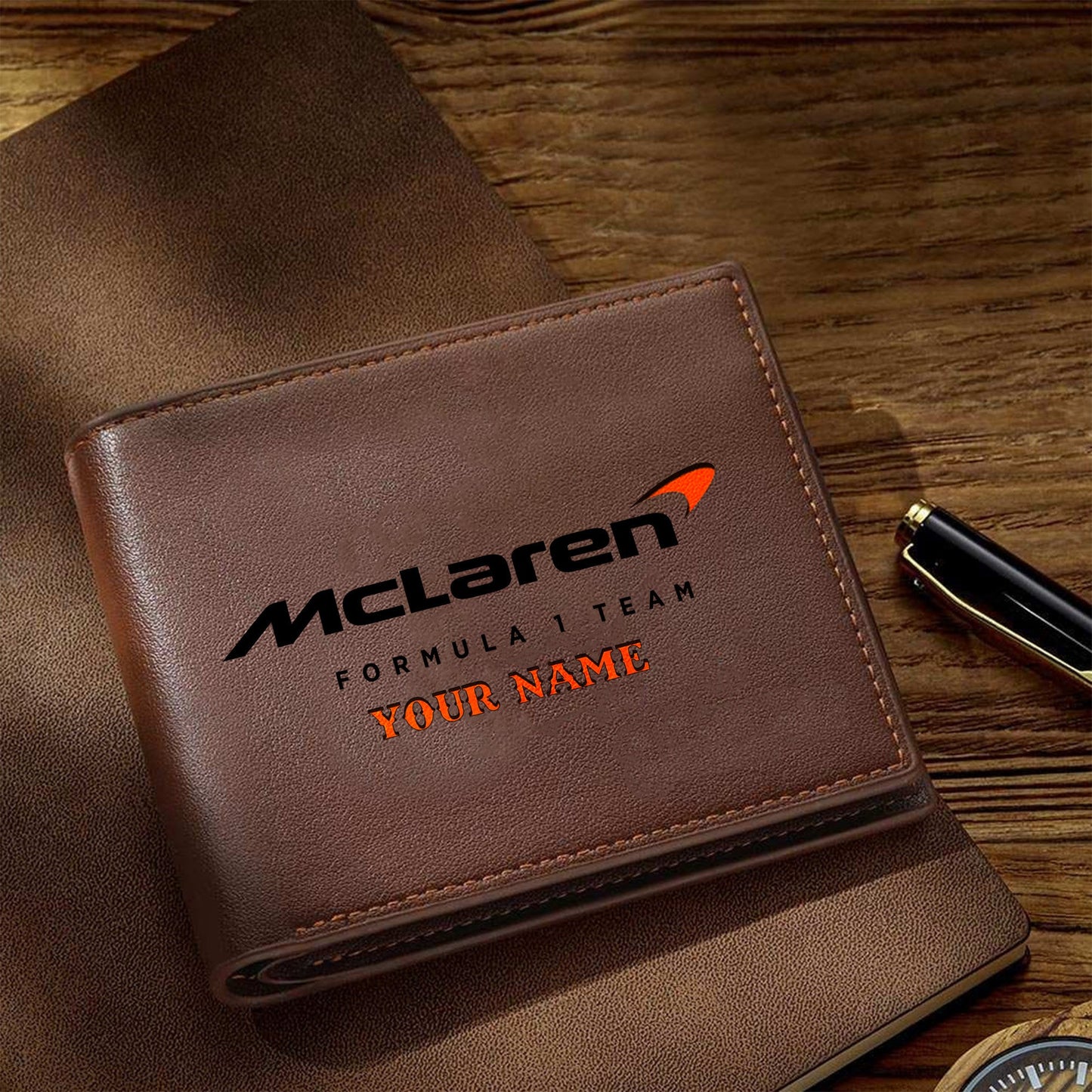 F1 Formula Brown And Black Leather Wallet