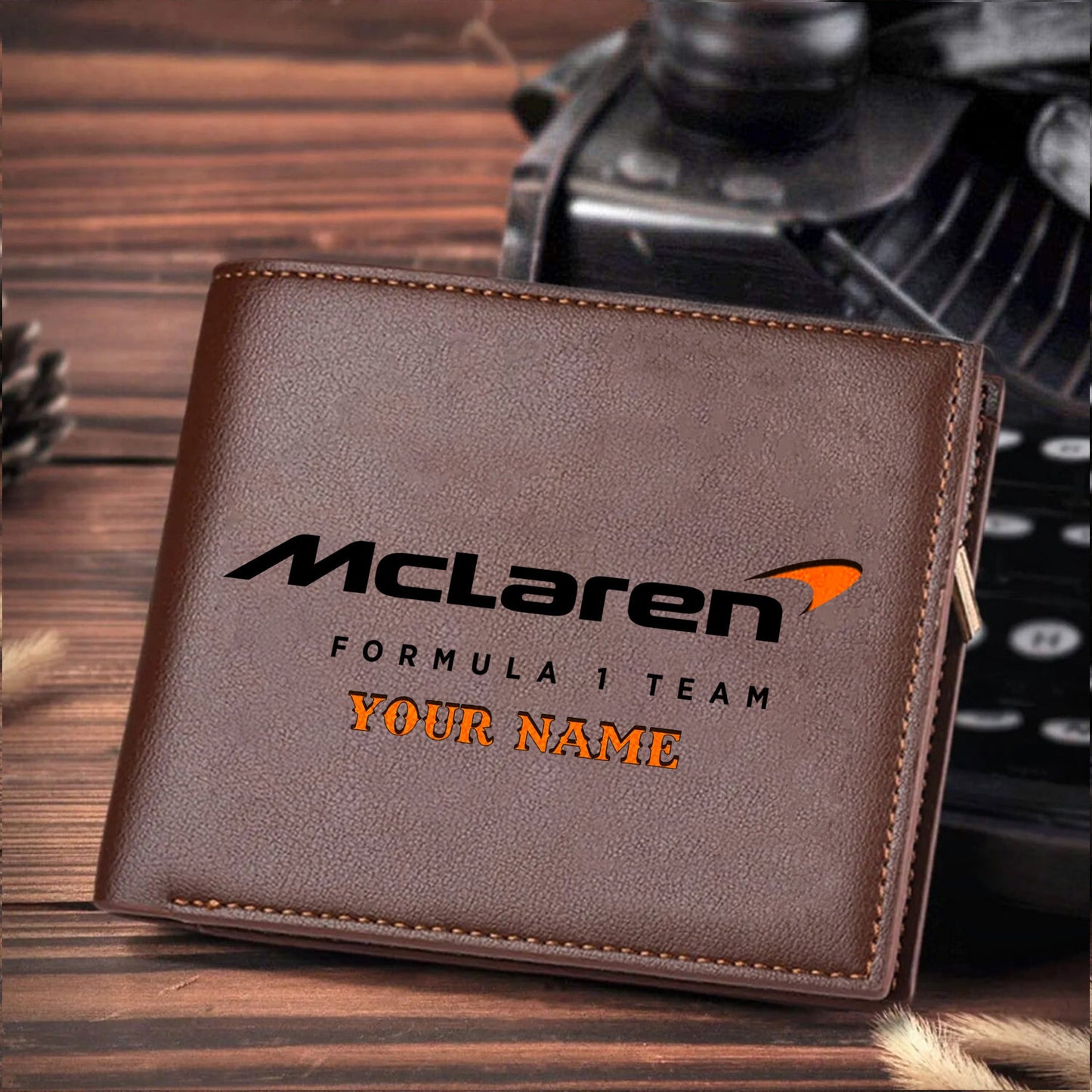 F1 Formula Brown And Black Leather Wallet