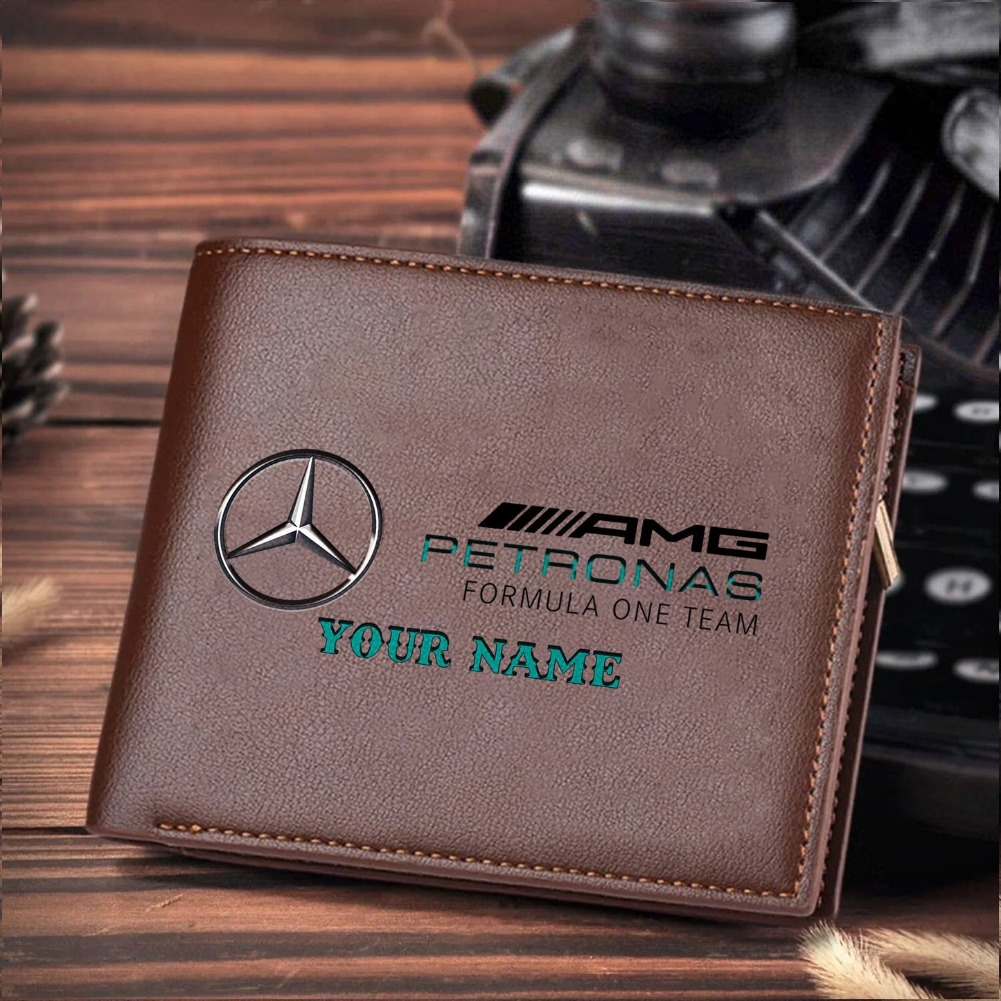 F1 Formula Brown And Black Leather Wallet