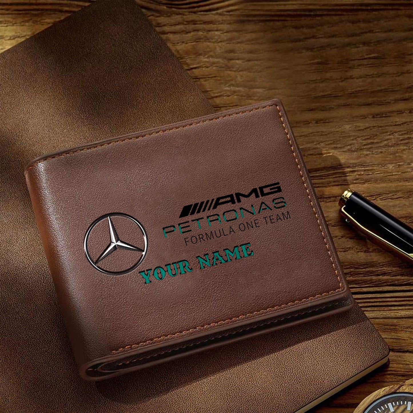 F1 Formula Brown And Black Leather Wallet