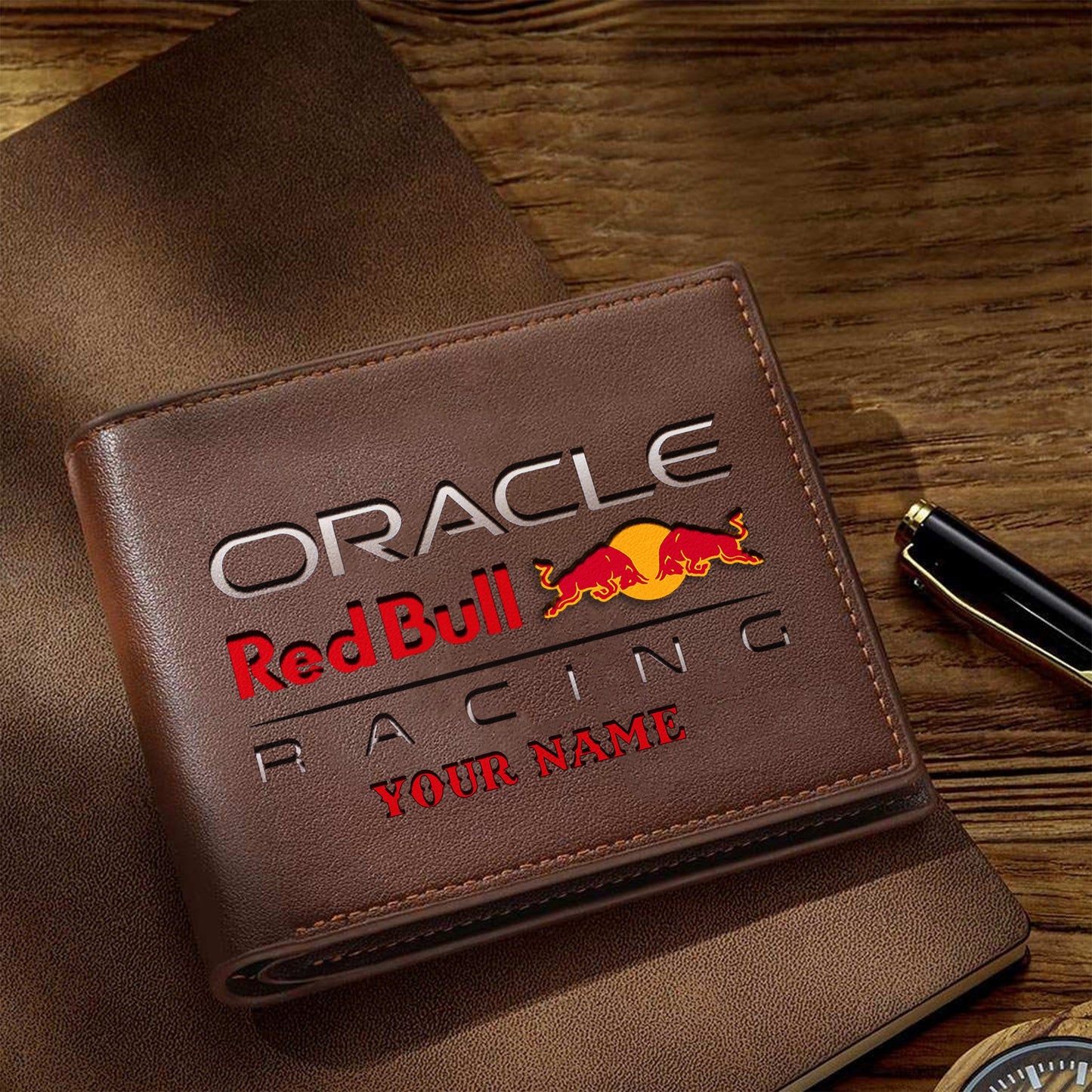 F1 Formula Brown And Black Leather Wallet