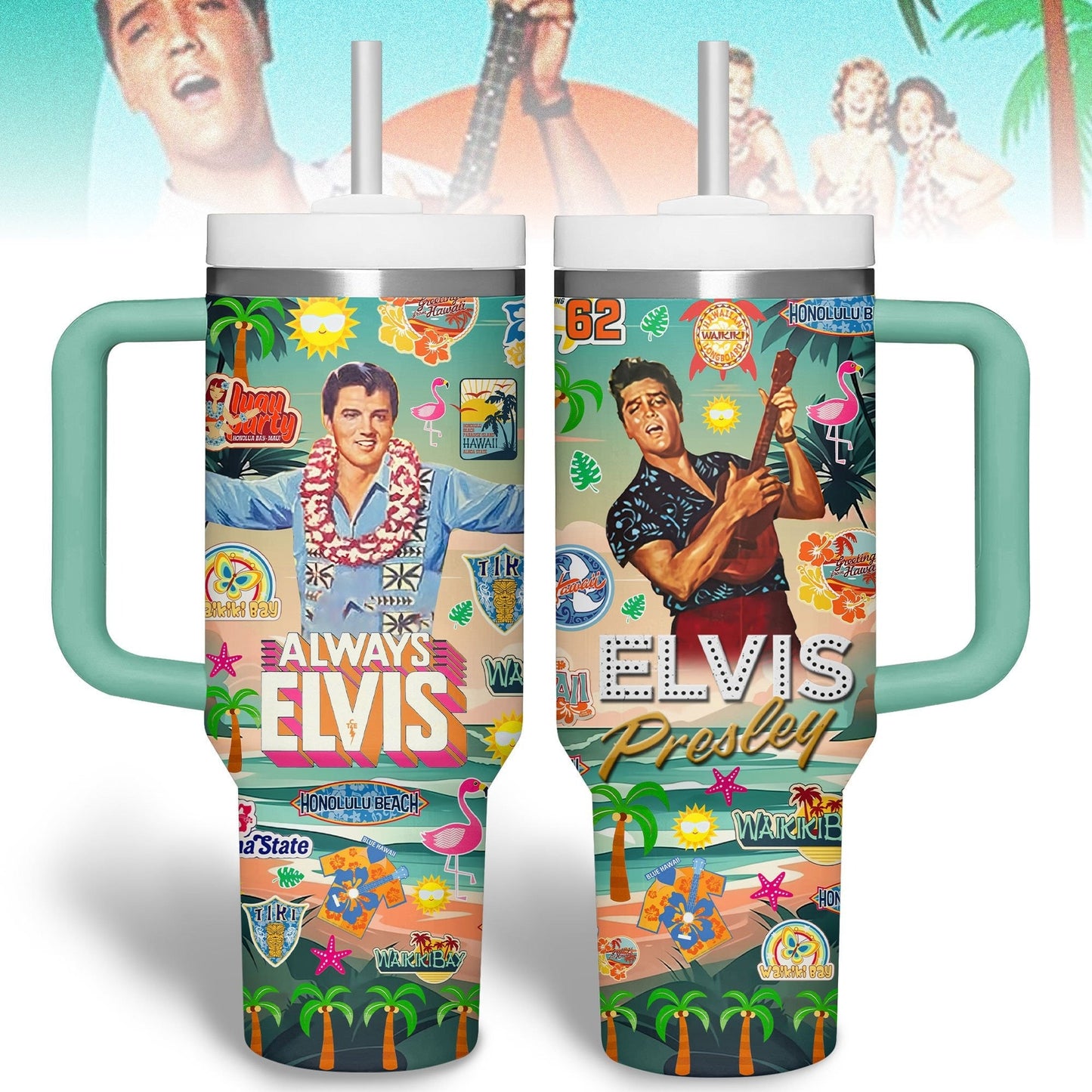 New Premium Elvis Presley 40OZ Tumbler With Handle - EVPLCAO65