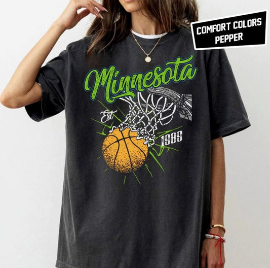 Retro Style Washed T-Shirt for Basketball Fans