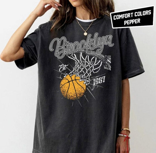Retro Style Washed T-Shirt for Basketball Fans