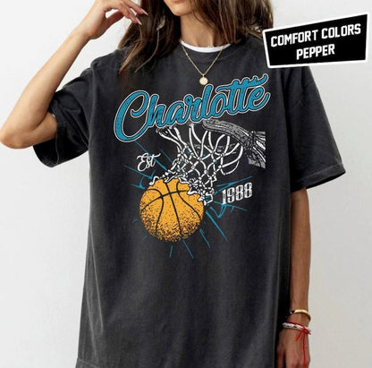 Retro Style Washed T-Shirt for Basketball Fans