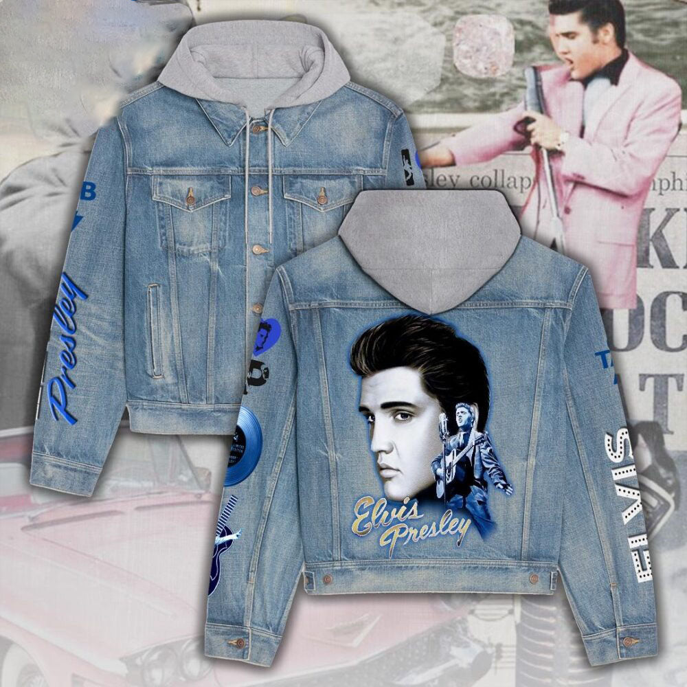 New Premium Elvis Presley Hooded Denim Jacket - EVPLCAO87