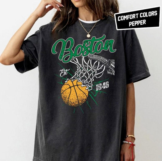 Retro Style Washed T-Shirt for Basketball Fans