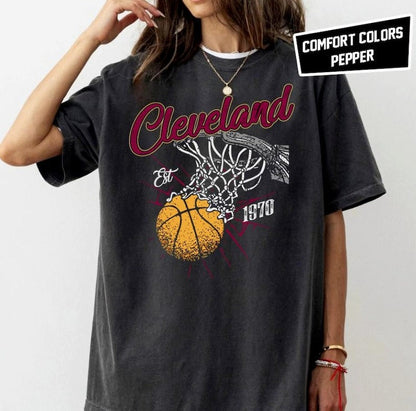Retro Style Washed T-Shirt for Basketball Fans