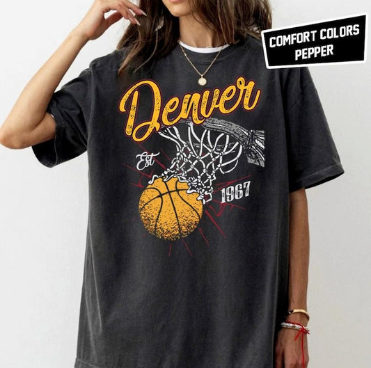 Retro Style Washed T-Shirt for Basketball Fans