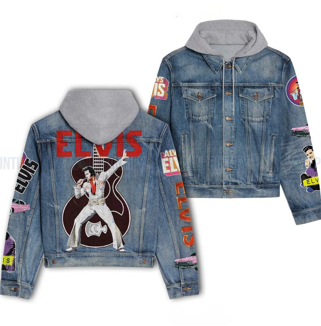 New Premium Elvis Presley Hooded Denim Jacket - EVPLCAO78